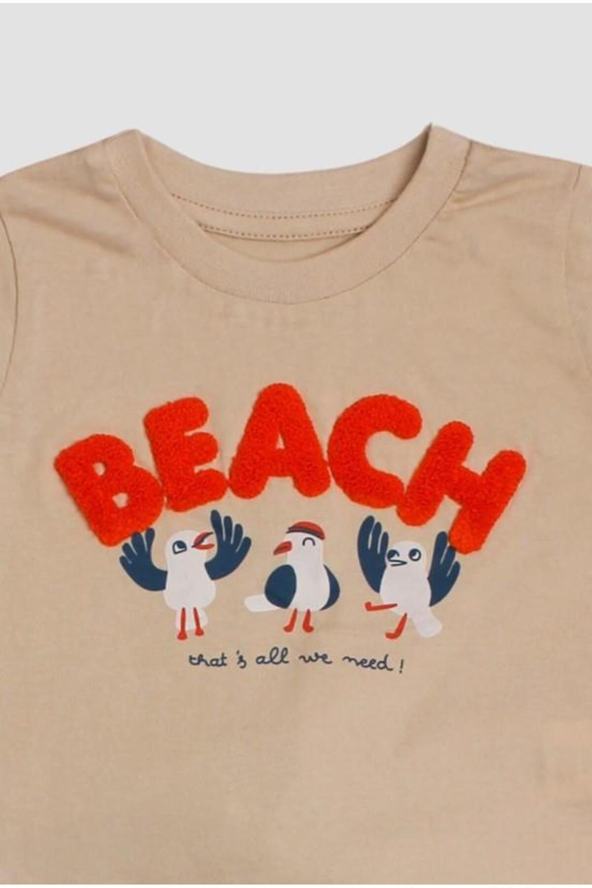 Beach Nakışlı Kuş Baskı Desenli 2'li Alt Üst Takım